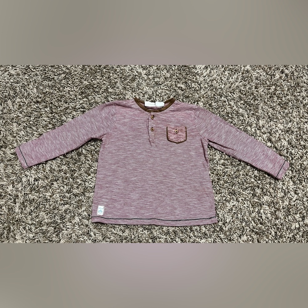 Zara Maroon Striped Long Sleeve Henley Shirt Boy 18-24 Months